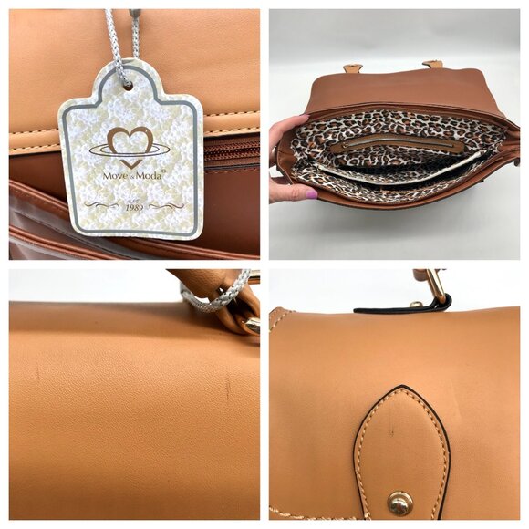 Move & Moda Brown Faux Leather Convertible Work Briefcase Crossbody - Picture 11 of 12
